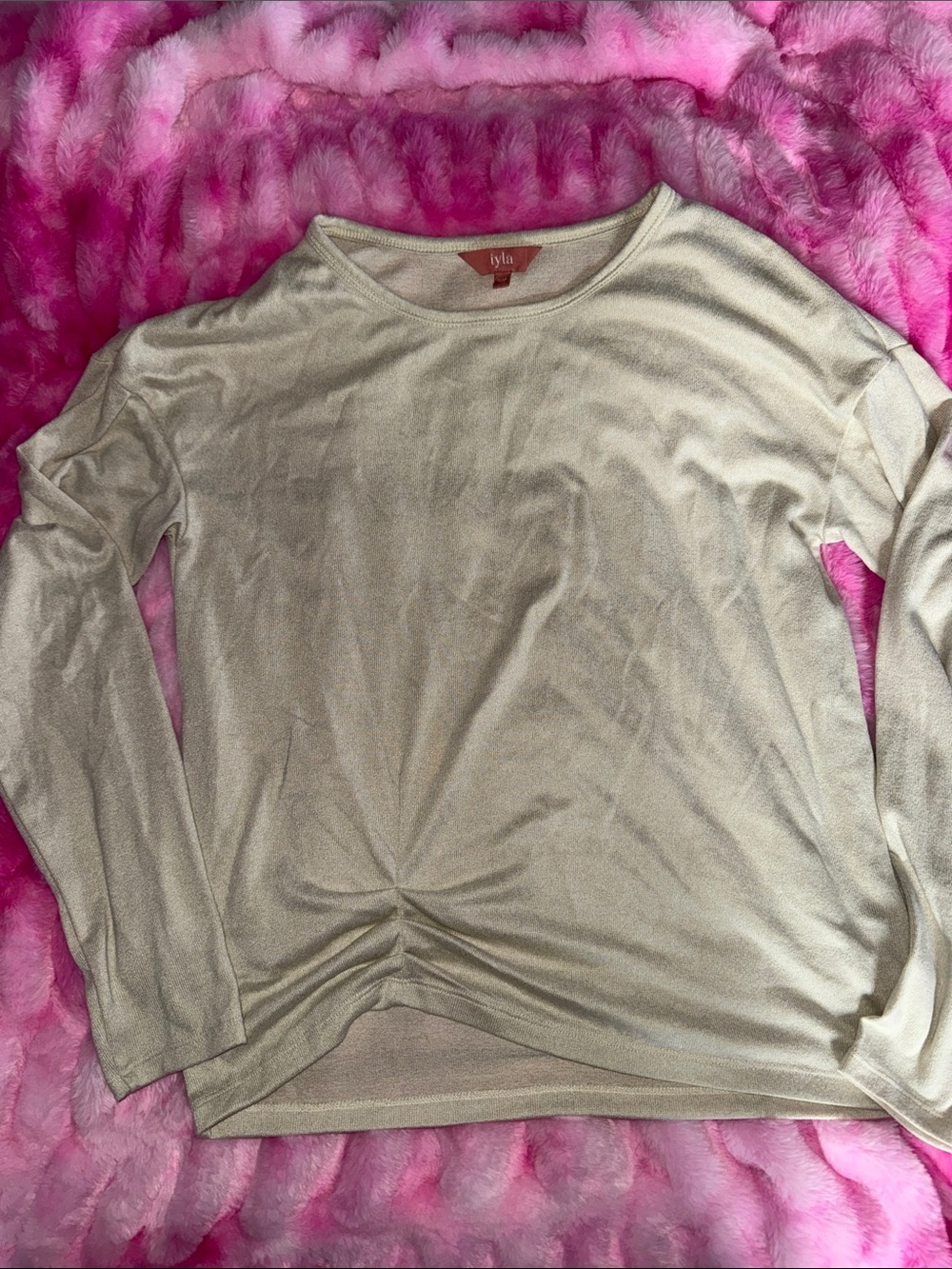 Long-Sleeve Twist Front Top in Light Gold